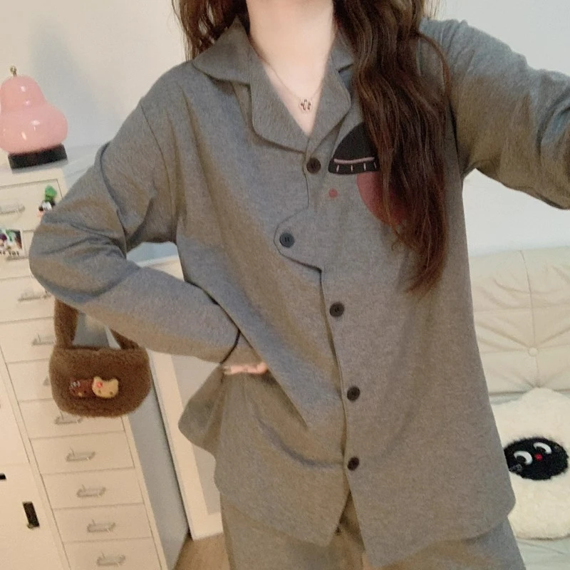 日系ins卡通帽子狗睡衣女春秋季2025新款纯棉长袖长裤家居服套装