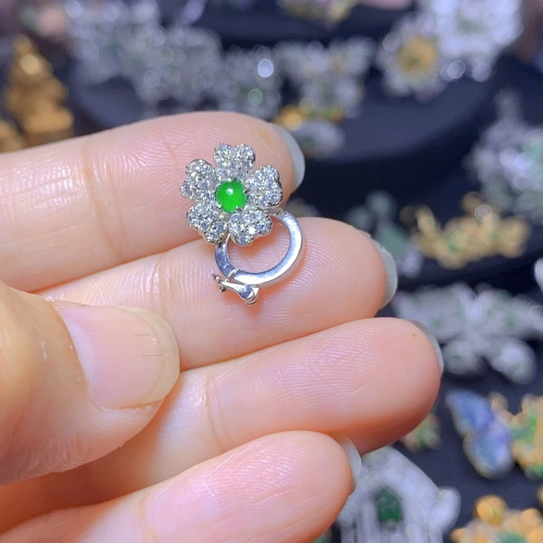 翡翠银S925镶嵌吊坠(不含链)天然翡翠