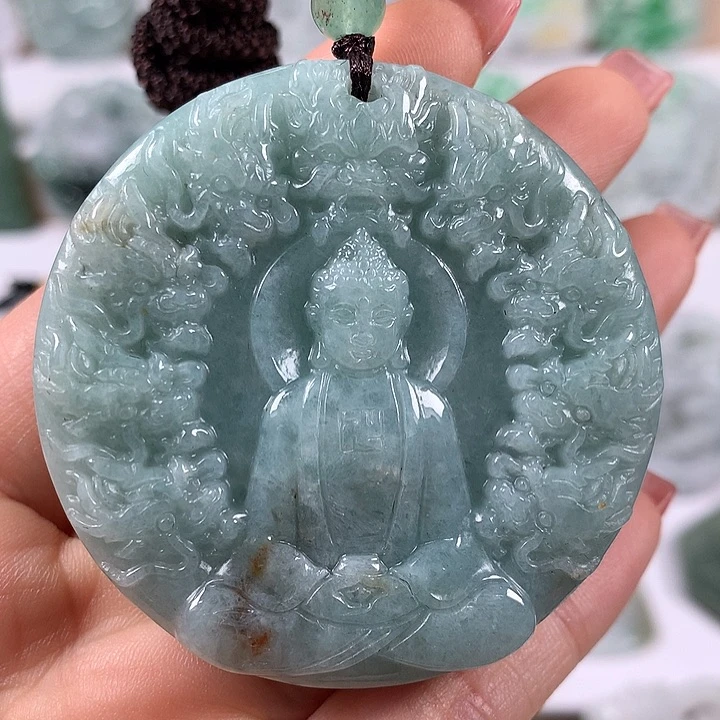 翡翠未镶嵌颈饰九龙大日如来两面工艺洒黄翡福利