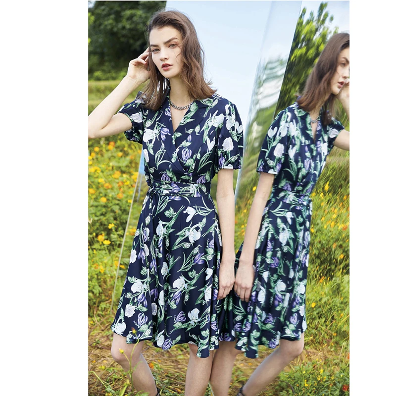 中年妈妈连衣裙新款女夏季时尚碎花雪纺赫6670P