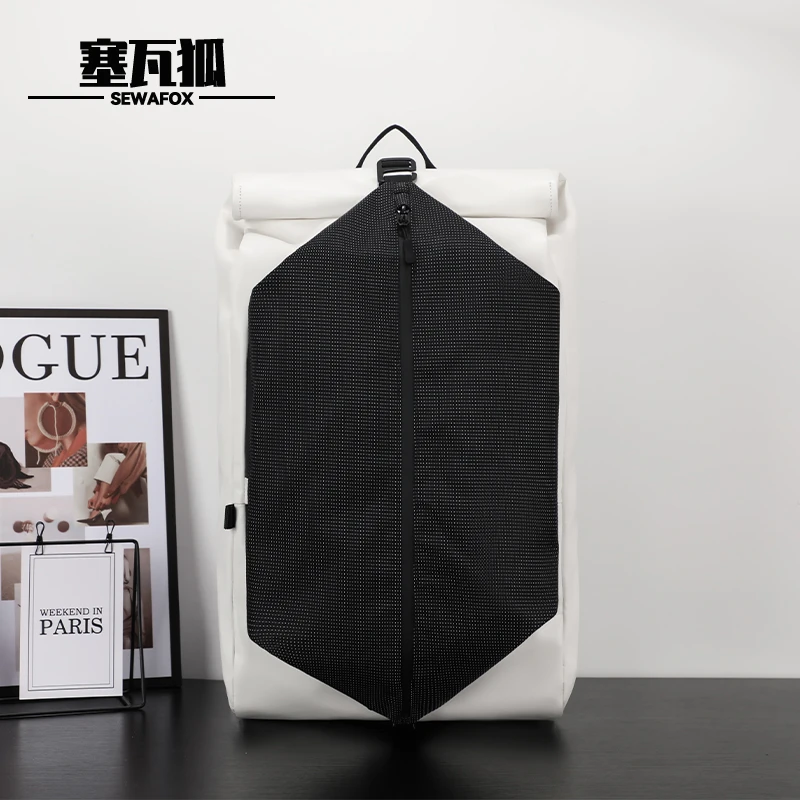 男款大容量时尚运动书包潮流黑色电脑双肩包休闲徒步背包多功能包