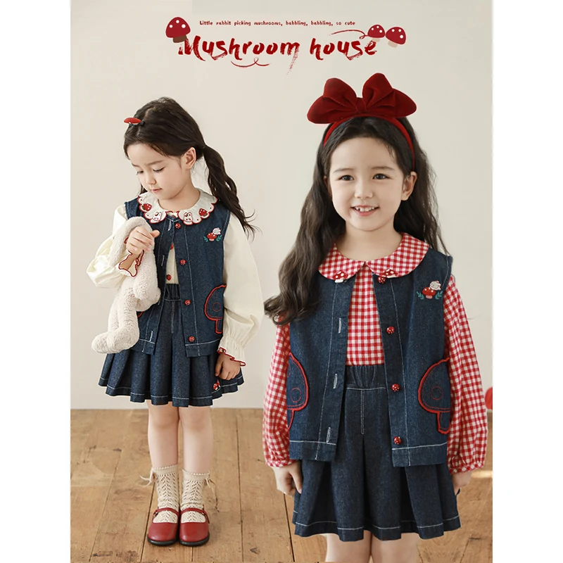 幼悠【蘑力小兔】春壹波春秋洋气公主小童女童牛仔马甲 C3054