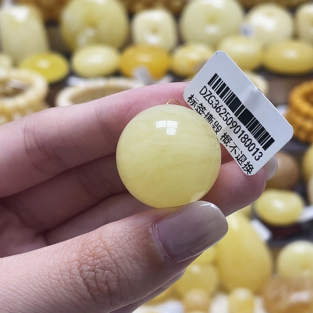 琥珀未镶嵌裸石22.7mm妖花圆珠