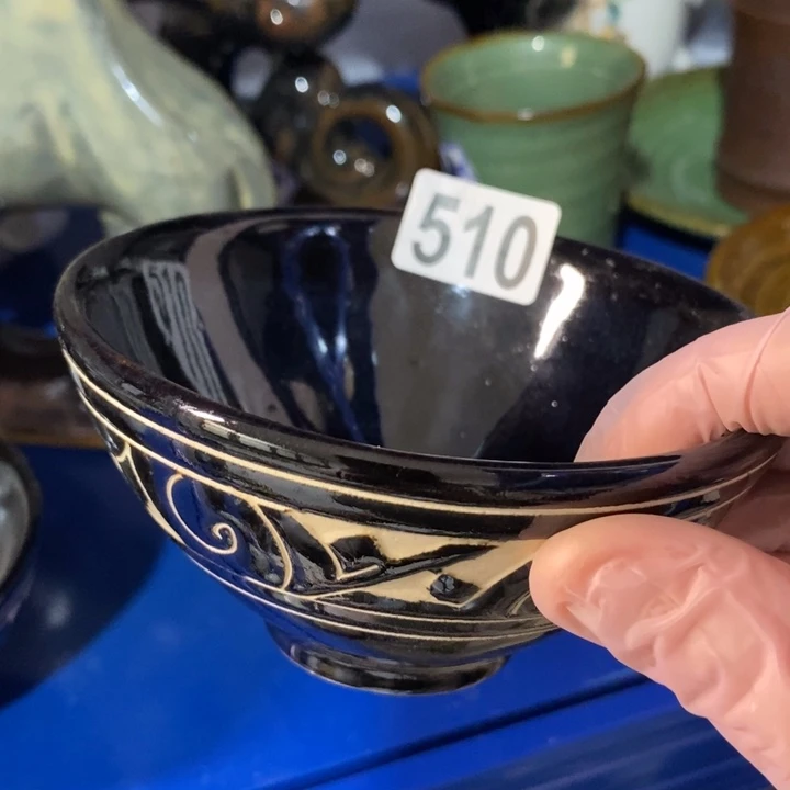 瓷片磁州窑黑刻小碗