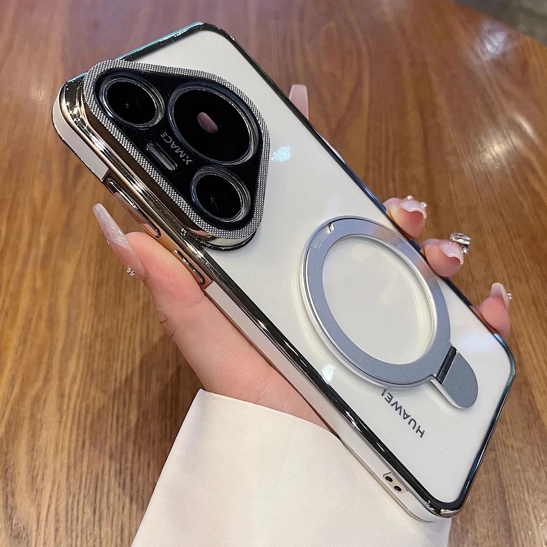 适用华为pura70pro+手机壳Ultra透明磁吸支点壳镜头全包mate70pro