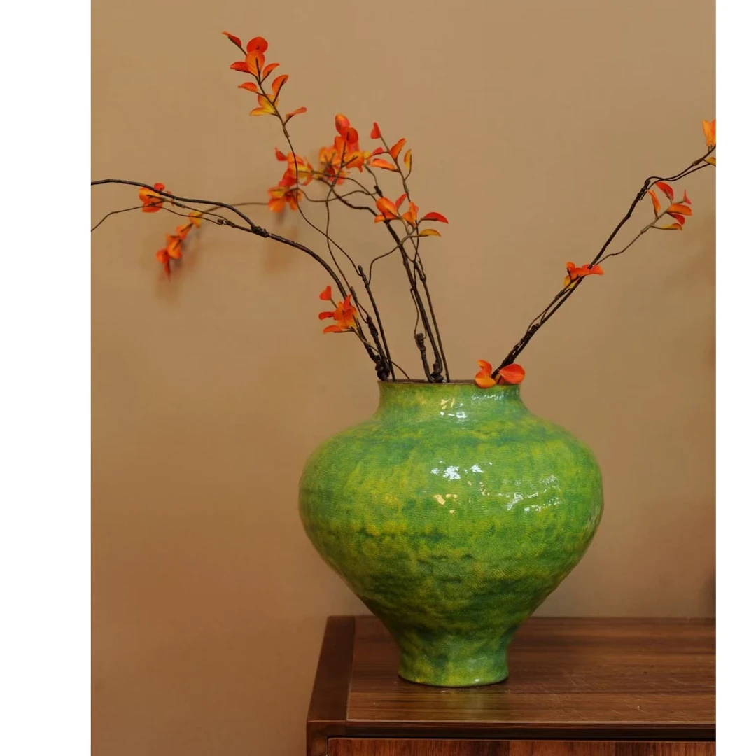 景德镇手作水养鲜花青绿艺术感美人瓶（高28口12肚31）