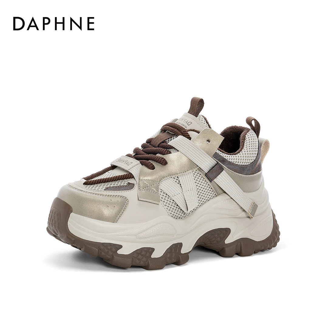 达芙妮2025冬季户外百搭网面舒适加绒防滑厚底圆头时尚运动休闲鞋