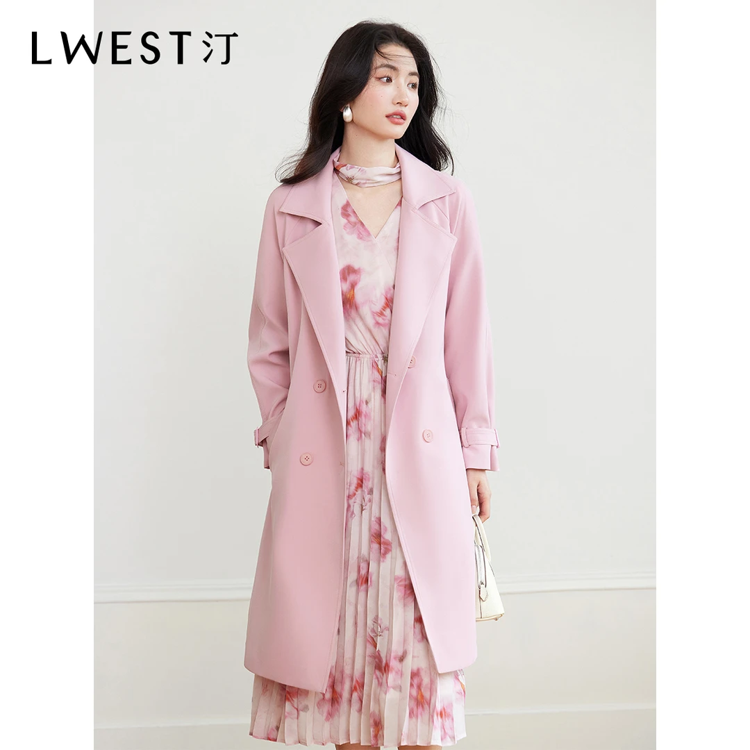 【女乔专属】朗文斯汀简约中长款粉色风衣外套DTYF5112D07042