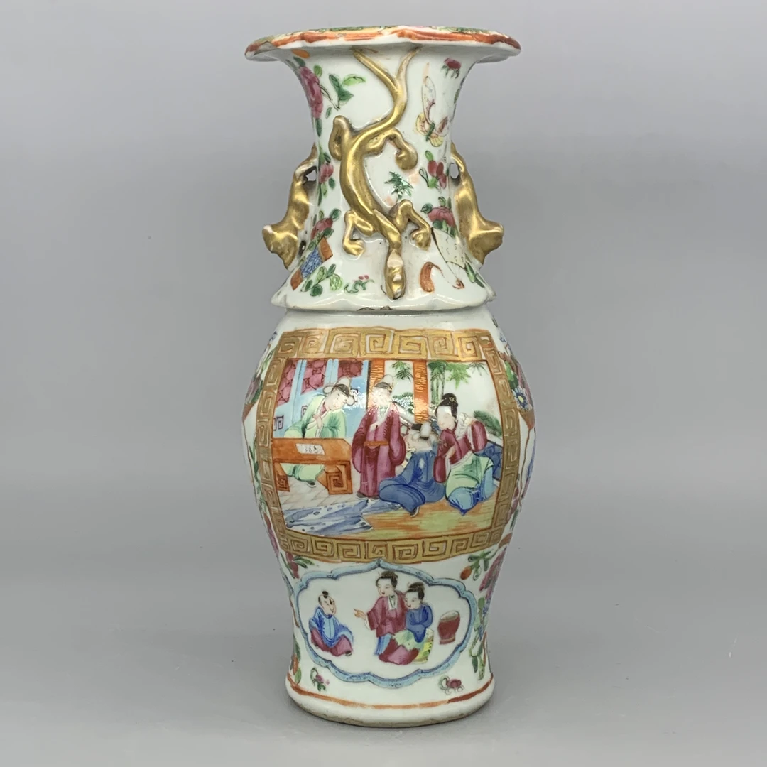 62512064*清道光广彩人物故事螭龙花口瓶/瓷器六/江苏省文物总店Y