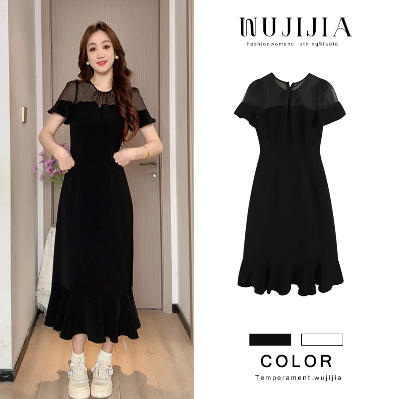 五季家大码女装夏季气质显瘦黑色长款/短款连衣裙ZL108391