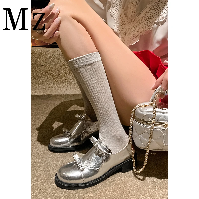 Mr.Zheng/淘小正/4.5cm/甜酷风蝴蝶结小皮鞋粗跟玛丽珍单鞋女鞋