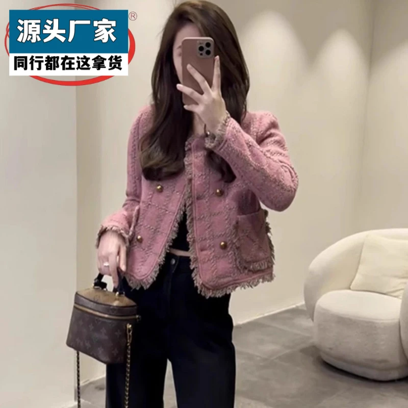 梵乐芬2025秋冬新女款圆领小香风粗花呢外套薄款宽松长袖防寒保