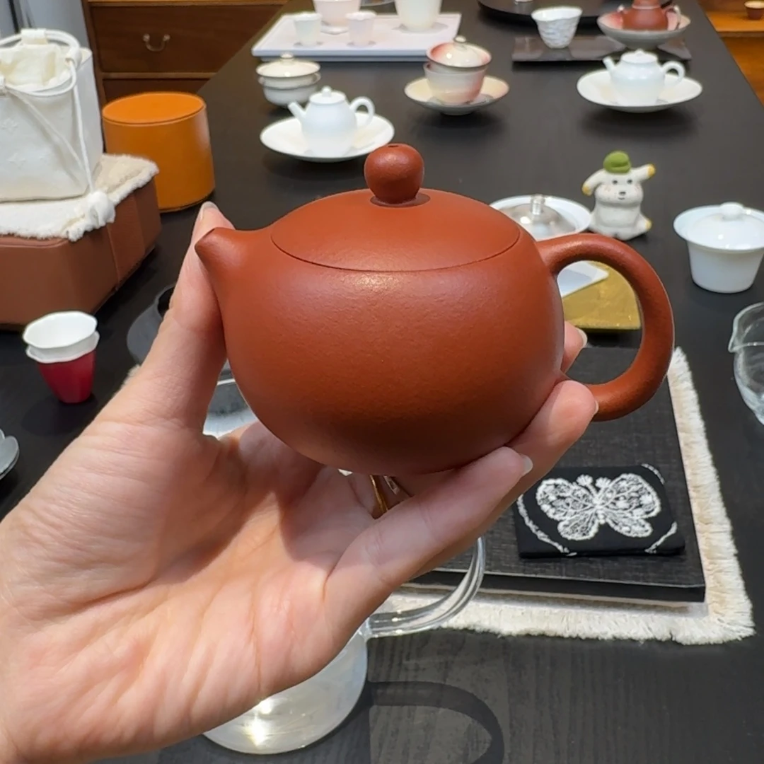 朱泥西施壶紫砂壶送白色茶巾