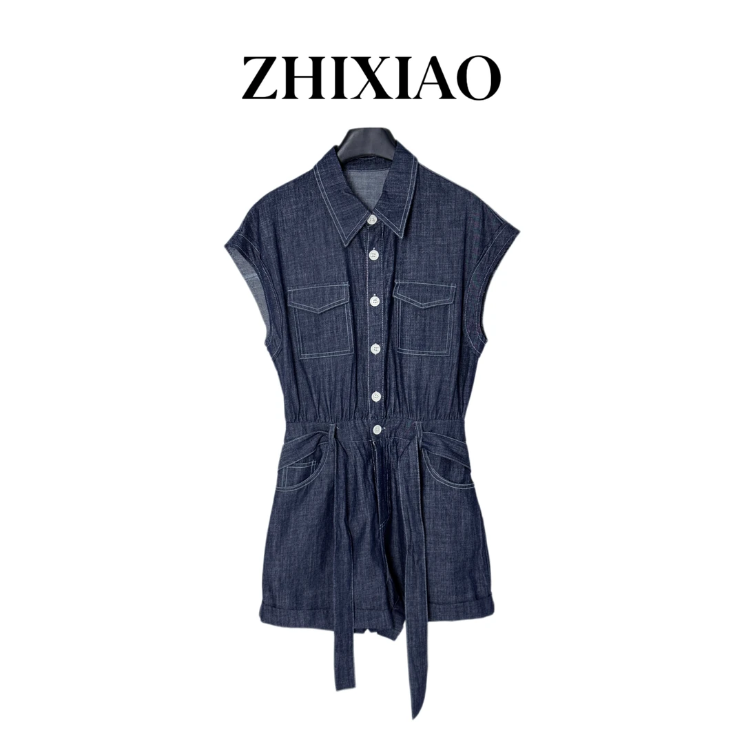 【ZHIXIAO】夏季新款：翻领无袖连体裤25186