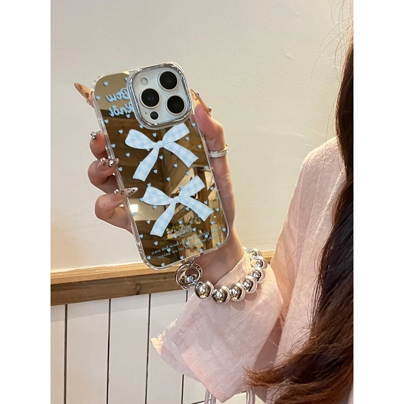 蓝色蝴蝶结适用苹果16promax手机壳iPhone15镜头全包14pro防摔13/