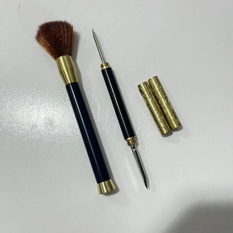 952 【小丫臻选】紫光檀金箍棒茶刀茶针+紫光檀养壶笔手把件两件套