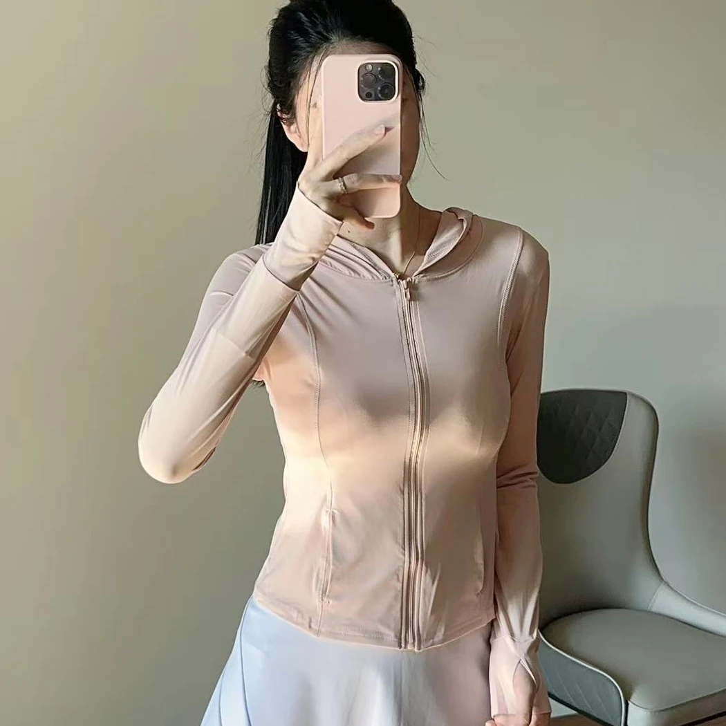 锦纶原纱冰丝凉感瑜伽外套修身款防晒衣女夏季防紫外线透气防晒