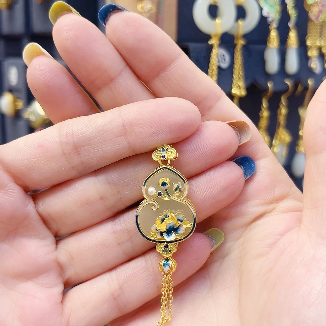 和田玉银S925镀金镶嵌颈饰