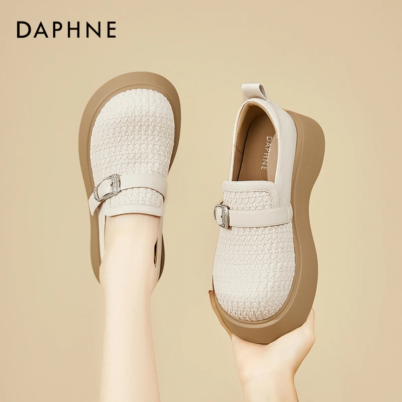 达芙妮勃肯鞋女款2025夏季新款厚底增高英伦风小皮鞋一脚蹬乐福鞋