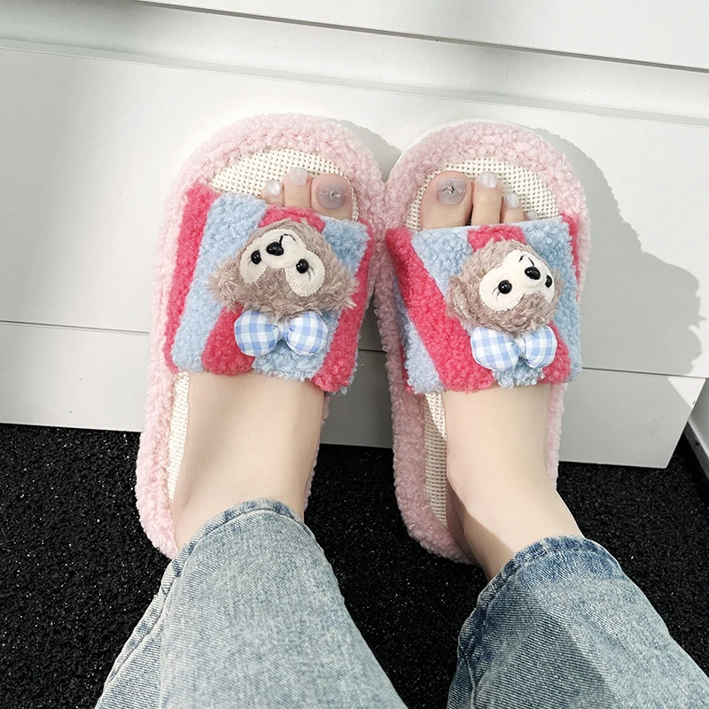 AKM亚麻拖雪莉玫女拼色春夏季新款撞色居家静音防滑透气一字拖鞋