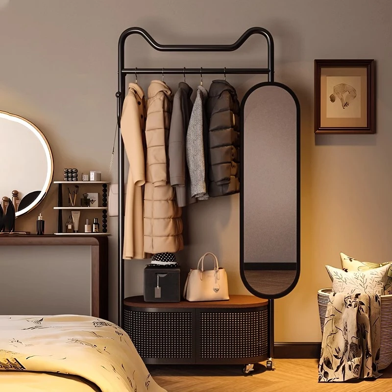 移动衣帽架穿衣镜一体式挂衣架落地卧室家用衣服收纳置物架带镜子