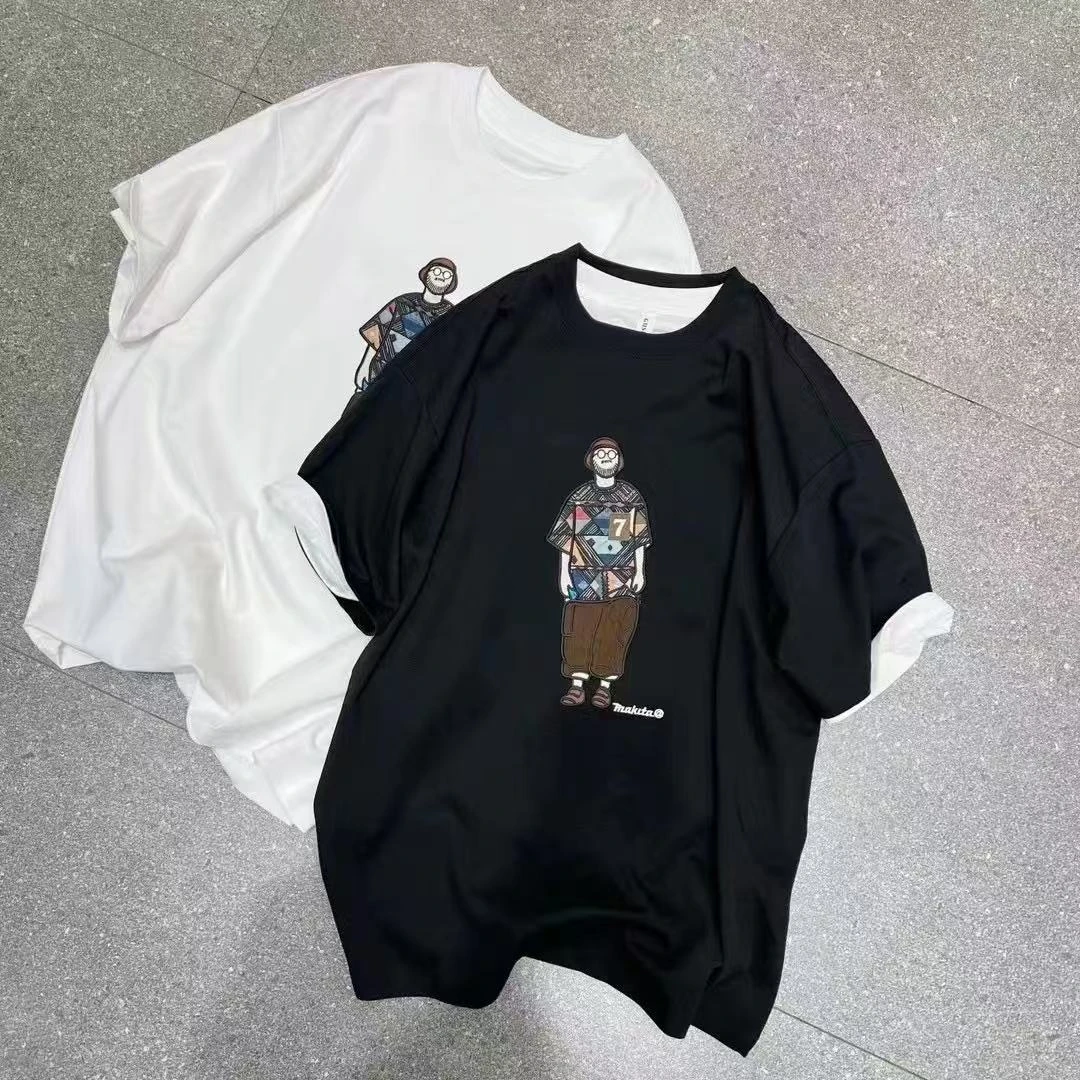 短袖人物夏季刺绣热转印圆领T恤个性男士宽松