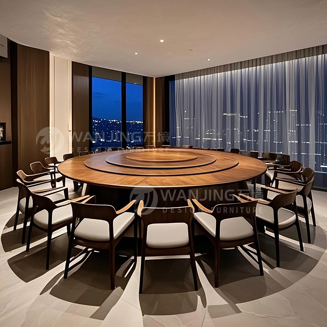 新中式酒店电动餐桌大圆桌自动转盘15人20人会所包厢高端桌椅定制
