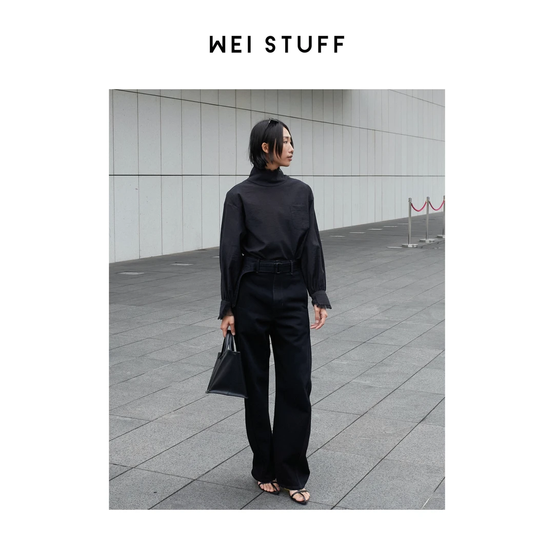 WEI STUFF邂逅浪漫春季新款法式时尚百搭蕾丝花边立领衬衫 8730 S