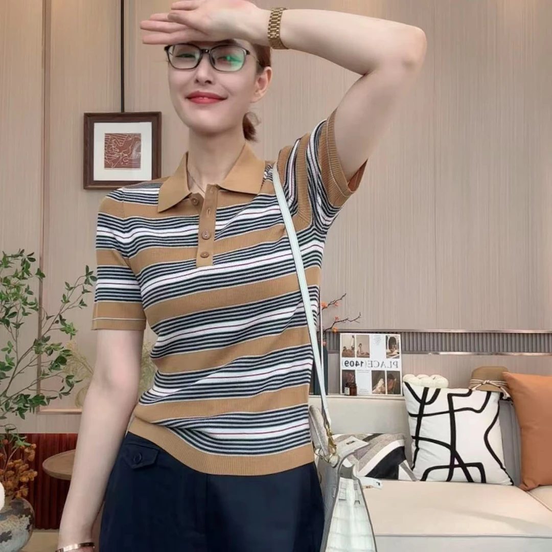 FIGO LOVE 夏季细条气质坑条款百搭色系针织上衣21977