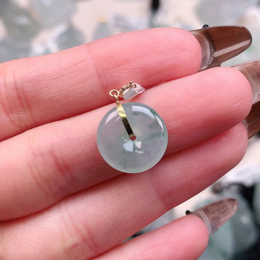 翡翠颈饰18K金镶嵌飘花扣14、3.7