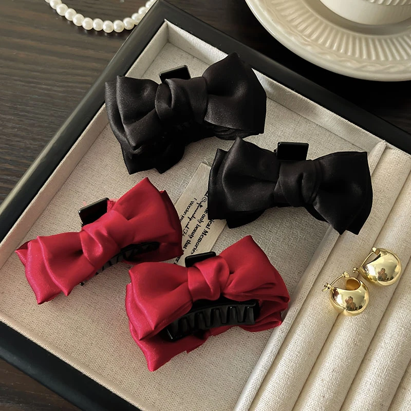 新年红色蝴蝶结公主头小抓夹侧边刘海夹子高级感发卡头饰碎发发夹