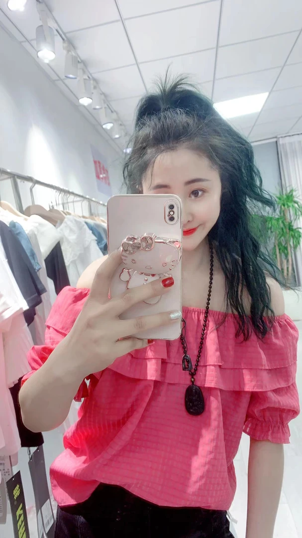 单单 2025甜美【双层荷叶边】一字肩短波袖上衣