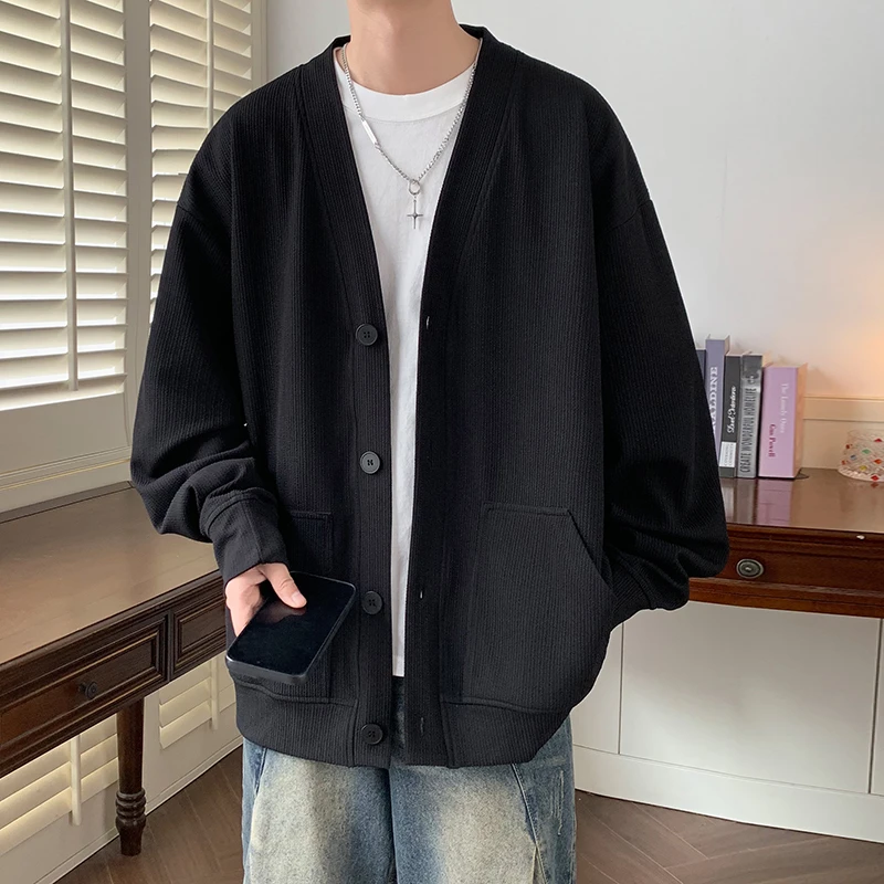 老钱风纹理感针织开衫外套男秋季潮牌痞帅轻奢慵懒风宽松休闲上衣