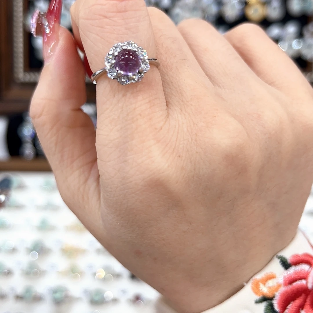 蛇纹石玉银S925镀金镶嵌戒指