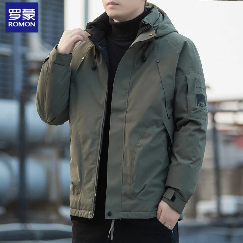 罗蒙冬季石墨烯加棉加厚棉服男士连帽时尚休闲防风保暖冲锋衣外套