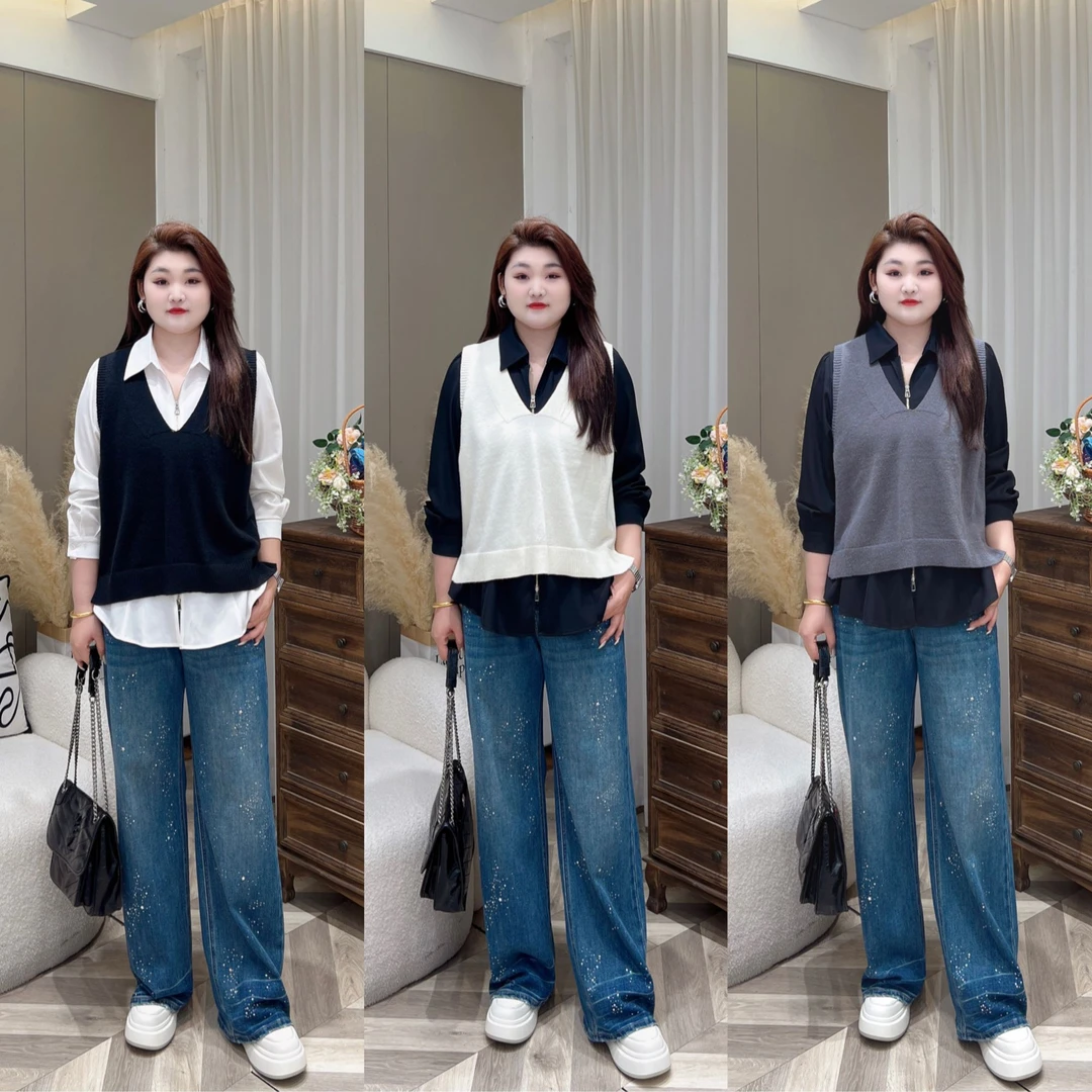 【上新马甲】PMM82140早秋新款时尚V领设计简约显瘦大码女装马甲