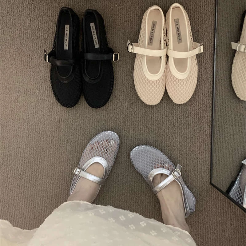 芭蕾舞鞋女底鞋镂空玛丽珍单鞋渔网鞋2025夏季新款凉鞋女网面鞋