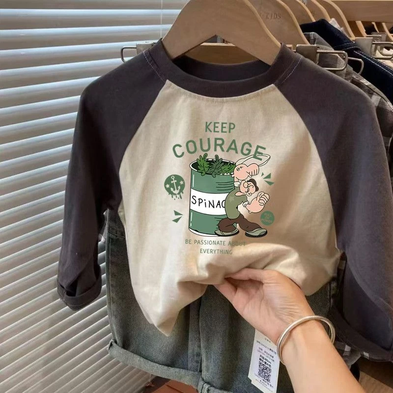 儿童纯棉开学T恤宝宝长袖卡通男童春秋上衣印花打底圆领新款洋气t