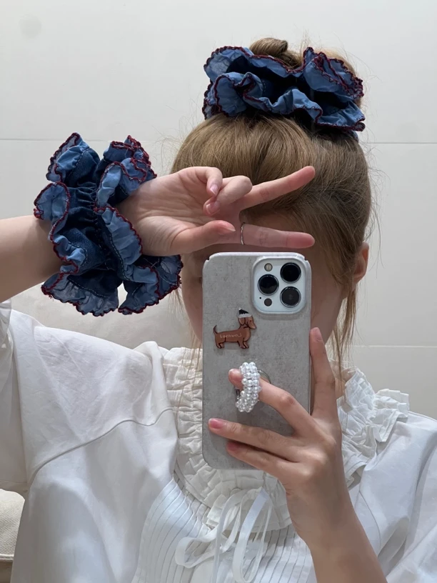 韩国复古双层蕾丝大肠发圈2025新款法式褶皱芭蕾风发饰头饰女