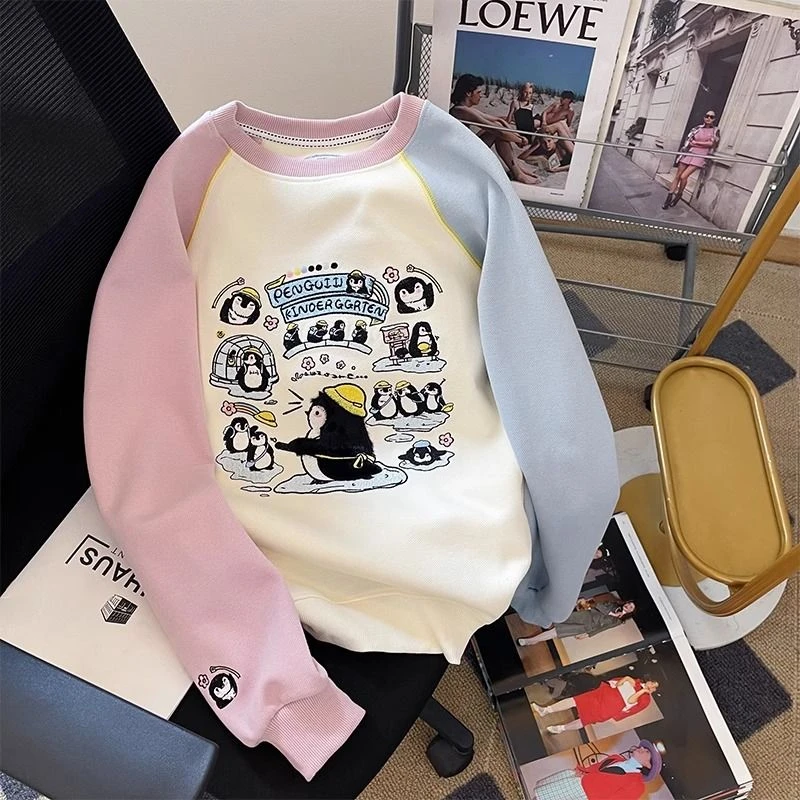 春秋卫衣上衣2025女童新款卡通撞色儿童宽松肩袖中大童时尚童装潮