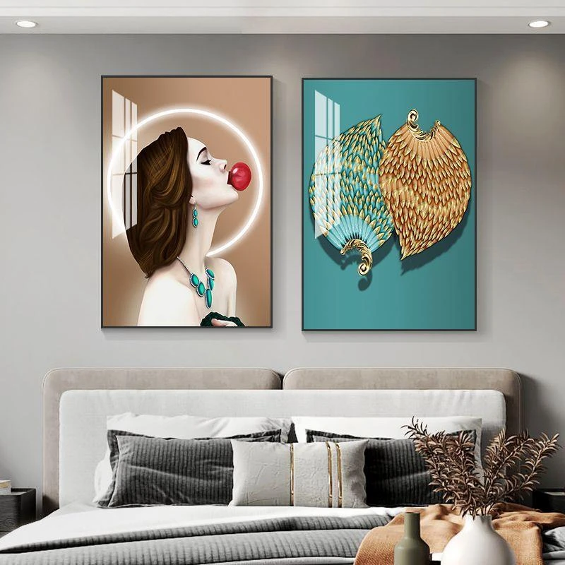 多彩羽翼现代简约卧室床头装饰画主卧壁画房间背景墙挂画餐厅墙画