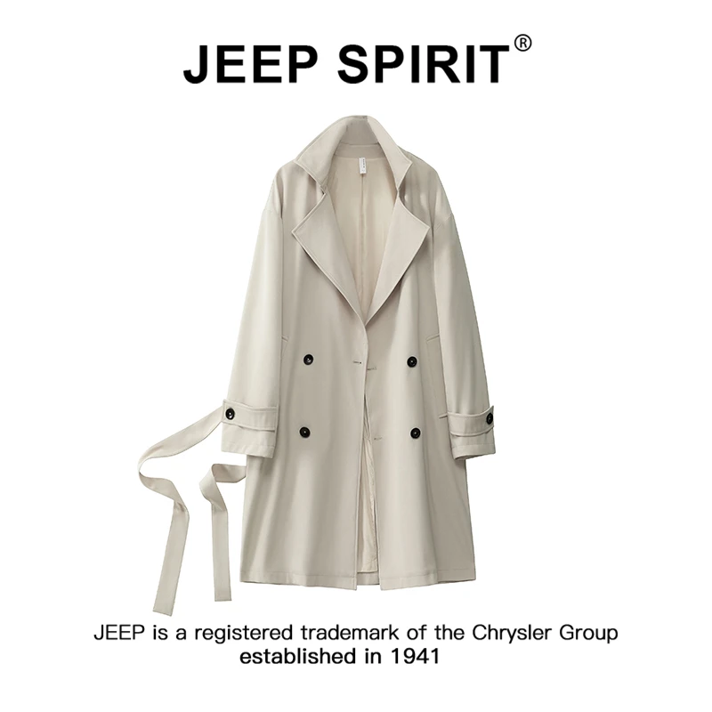 JEEPSPIRIT吉普复古休闲中长款风衣男女款秋季港风双排扣过膝外套