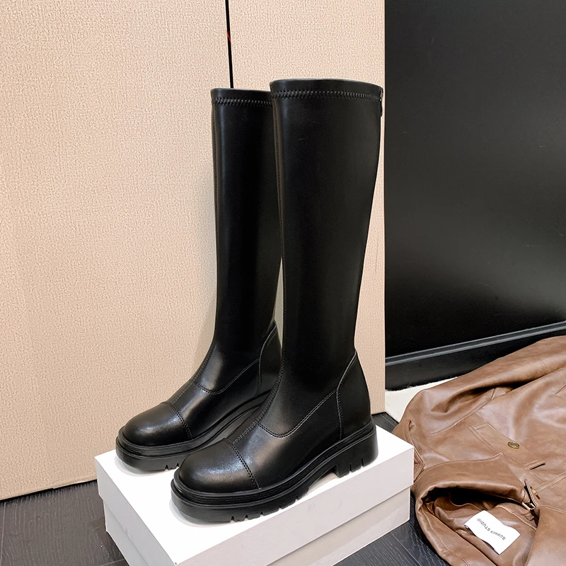 2025秋冬新款长靴女不过膝内增高骑士靴爆款小个子加绒弹力瘦瘦靴