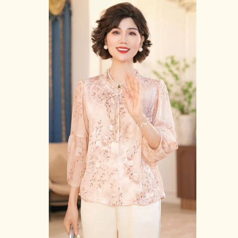 2025新款春夏妈妈装薄款时尚气质衬衫女装衬衫洋气上衣气质母亲