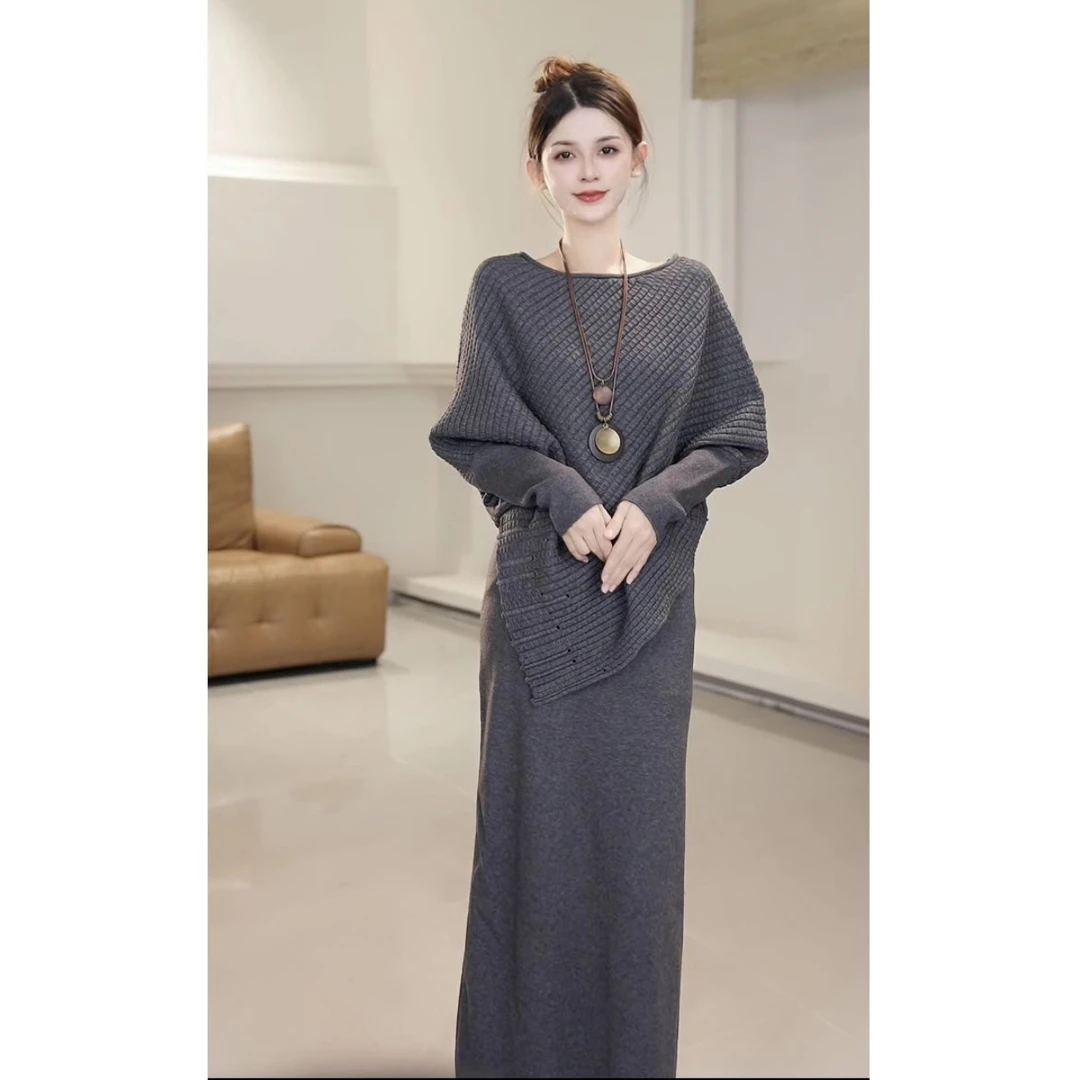 A1672设计感法式韩系两件套装裙冬季新款不规则针织衫毛衣半身裙