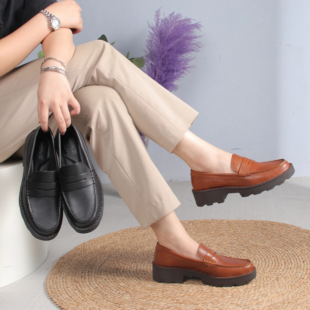 出口美国4CM厚底乐福鞋足弓支撑舒适单鞋英伦风秋季休闲大码女鞋