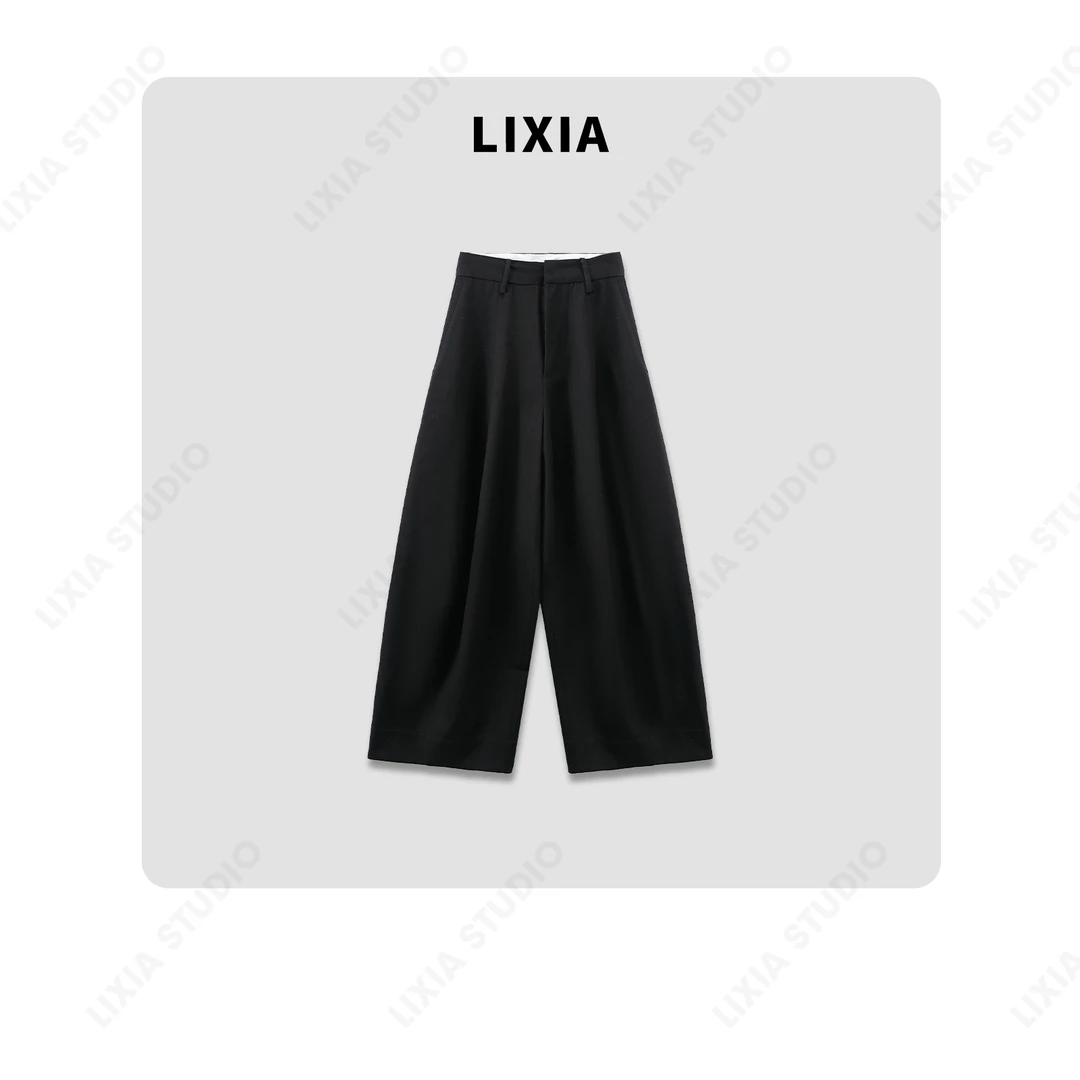 LIXIA【旧报纸】黑色简约设计师百搭垂感显瘦休闲西裤-D6868