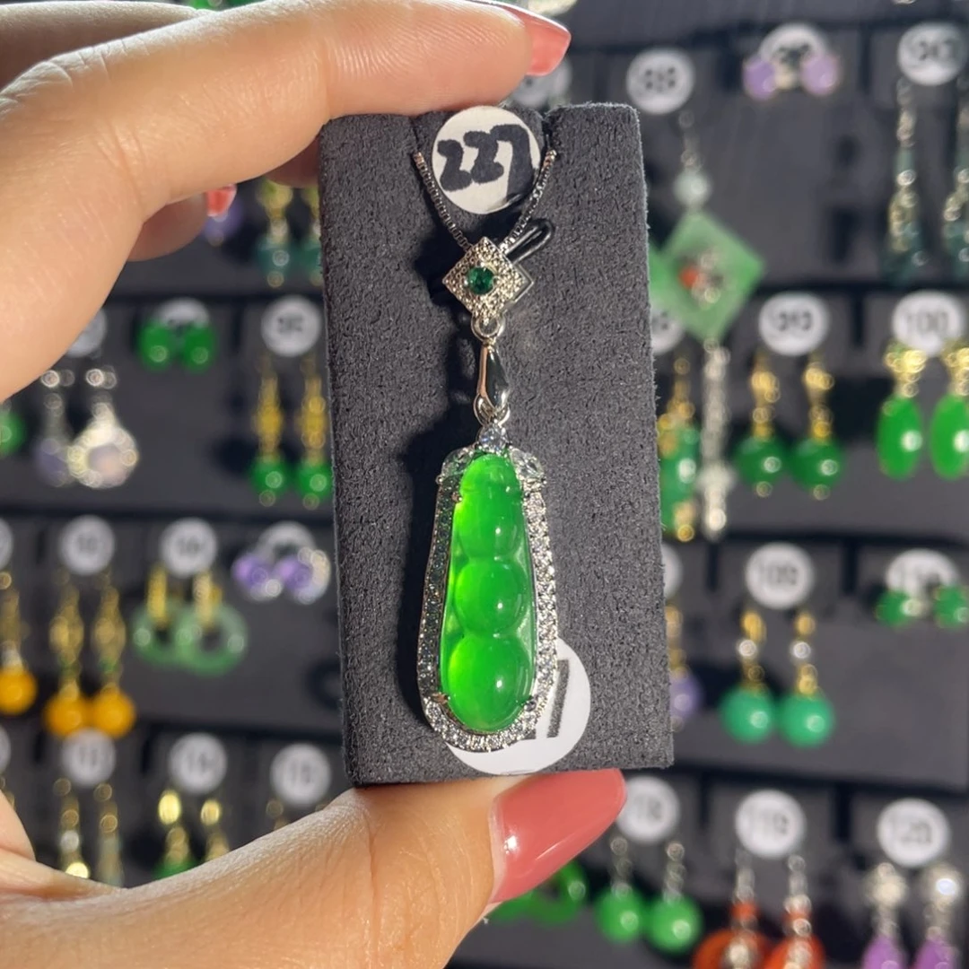 银S925镶嵌翡翠耳饰227