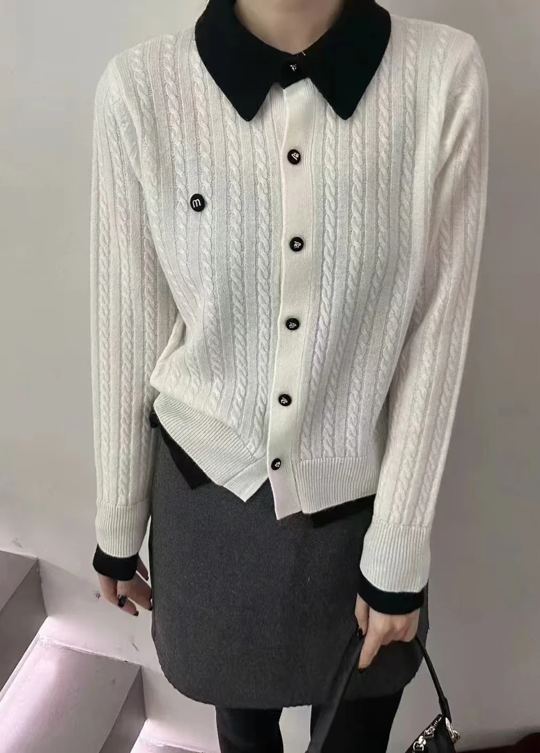 欧货2025年早春新款针织衫女设计感假两件翻领毛衣休闲百搭上衣潮