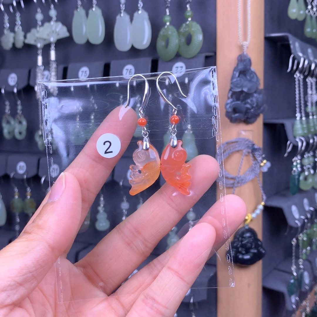 南红玛瑙耳饰银S925镶嵌墩*